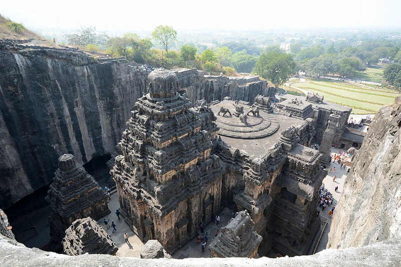 The rock-cut Kailasa Temple