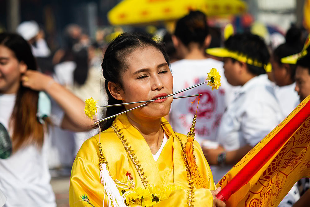 At a parade during the Phuket Vegetarian Festival 