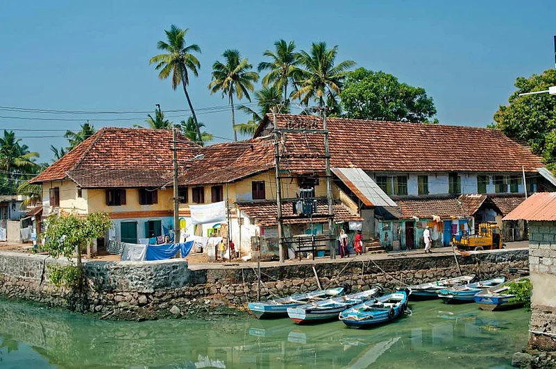 The densely populated settlements here are flanked by the canal