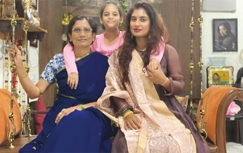 Mitali Raj with her mother.