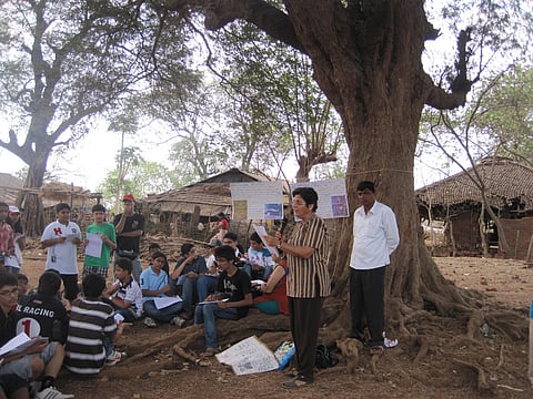 Tafti in a programme with school students
