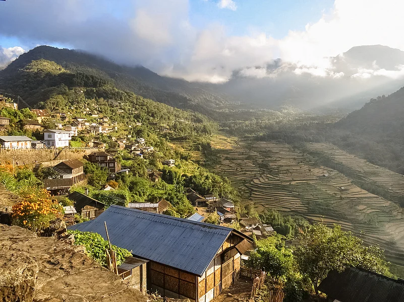 Rice fields and green hills around the village of Khonoma in Nagaland