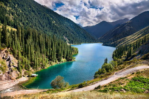 Beautiful view of one of the Kolsai Lakes in Kazakhstan