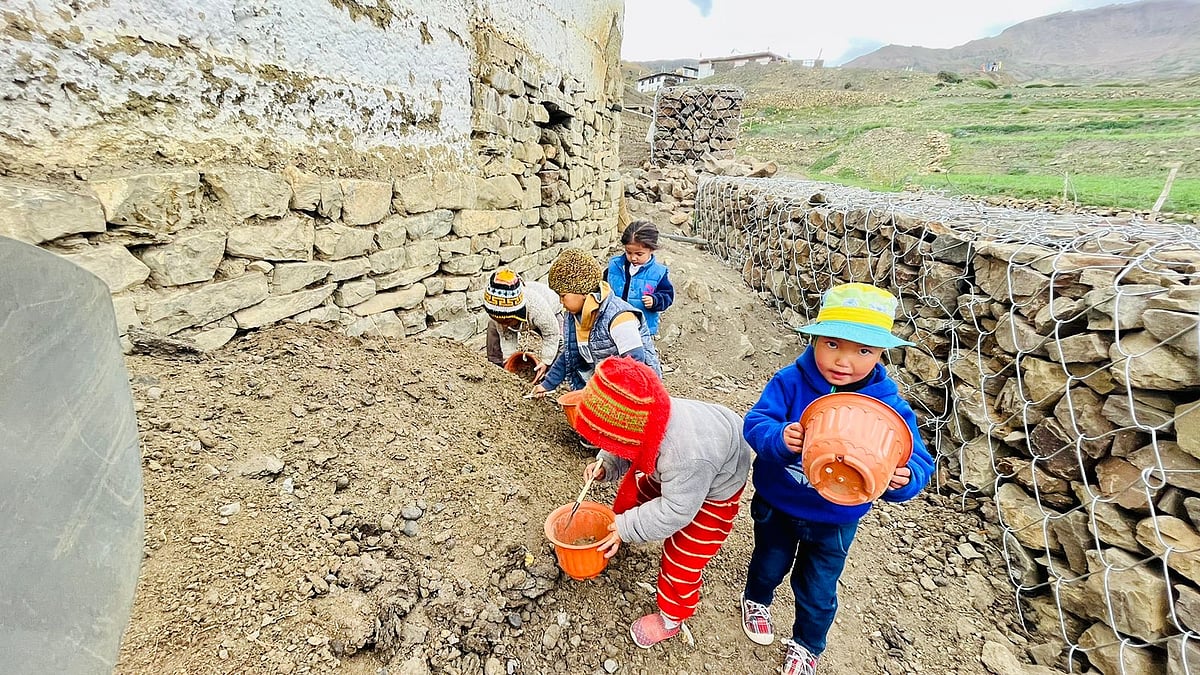 Children learning gardening at the residential school