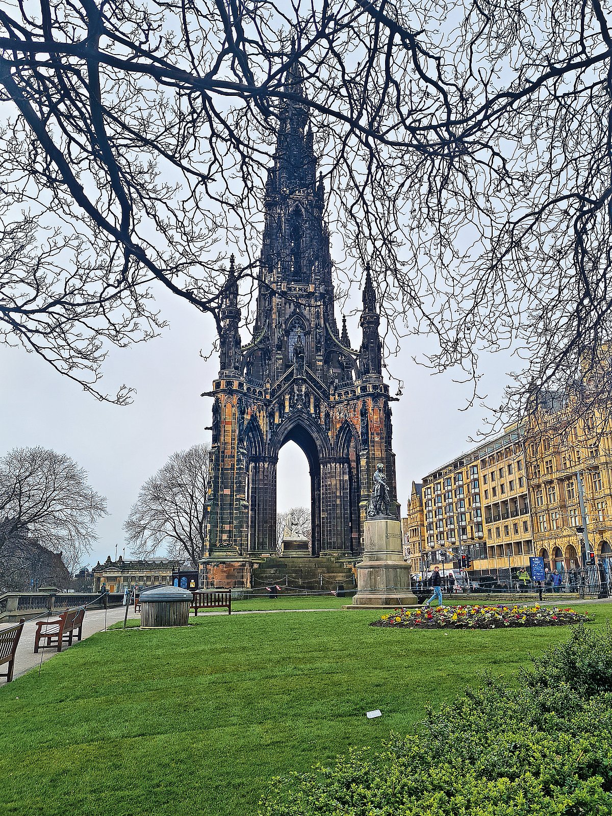 The towering Scott Monument in Princes Street Gardens, Edinburgh