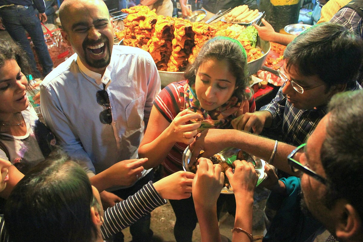 Sharing a street-side delicacy