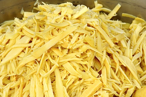 Bamboo shoots are finely sliced and made into pickles