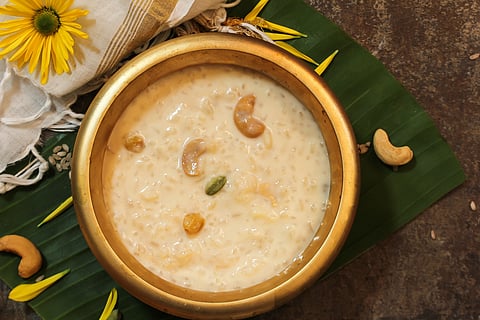 Balakrishnan, cooks the sweetened rice pudding Pal Payasam once a year on Onam