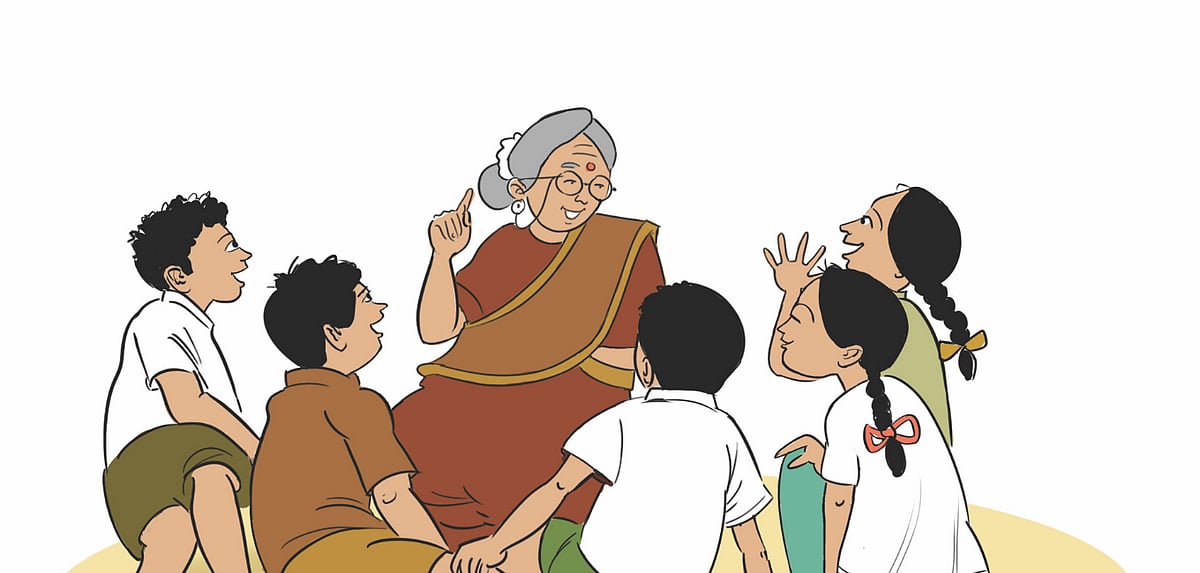 Murty and cousins with their grandmother