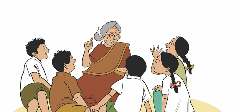 Murty and cousins with their grandmother