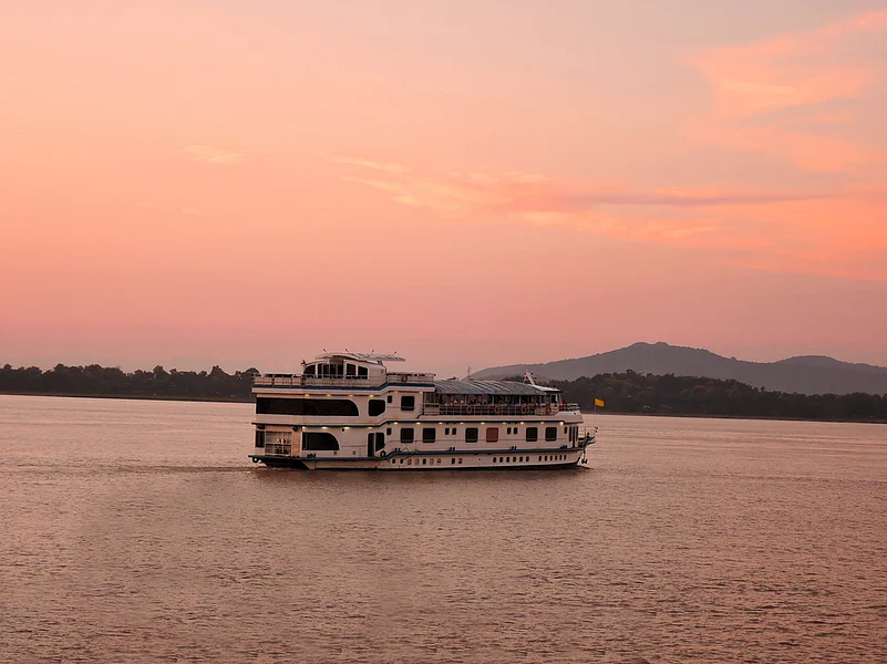 Ferry sailing over a river