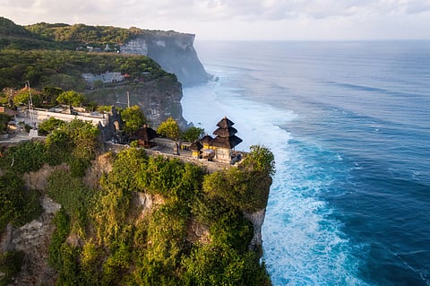 An aerial view of the Uluwatu Temple