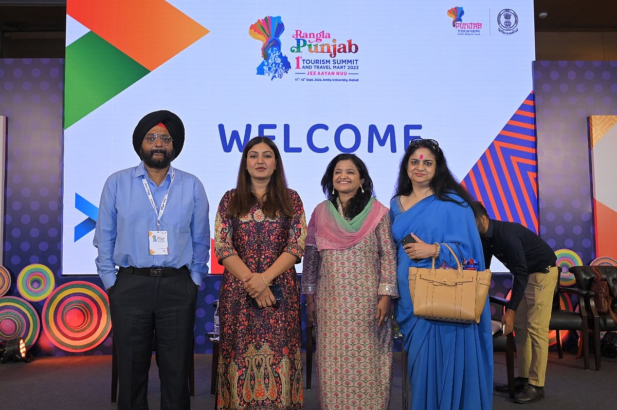 LtoR: Manmeet Singh, Chairman Tour Operators, Northern India; Ms Anmol Gagan Mann, Punjab Minister of Tourism and Cultural Affairs; Ms Rakhee Gupta Bhandari, IAS, Principal Secretary Tourism and Cultural Affairs, and Jyoti Mayal, President TAAI at Punjab Tourism Road Show in Delhi