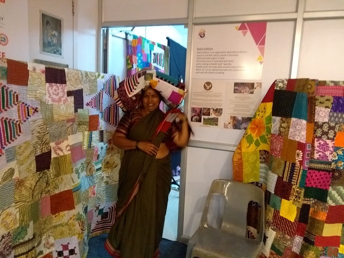 At an event showcasing kowdhi quiltmaking