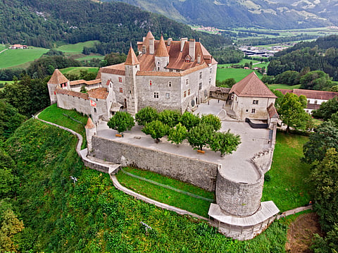 Aerial view of Gruyères Castle