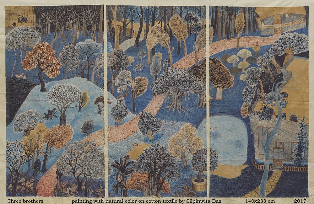 Three Brothers, painting with natural colour on cotton textile