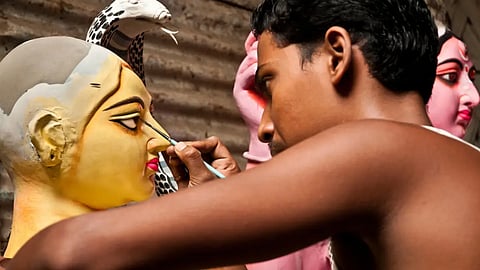 An idol of Durga being worked on at Kumartuli