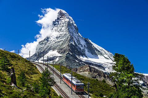 Gornergrat train in the Matterhorn mountains