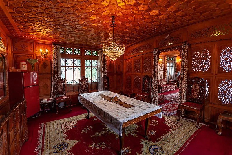 Inside a Kashmiri houseboat