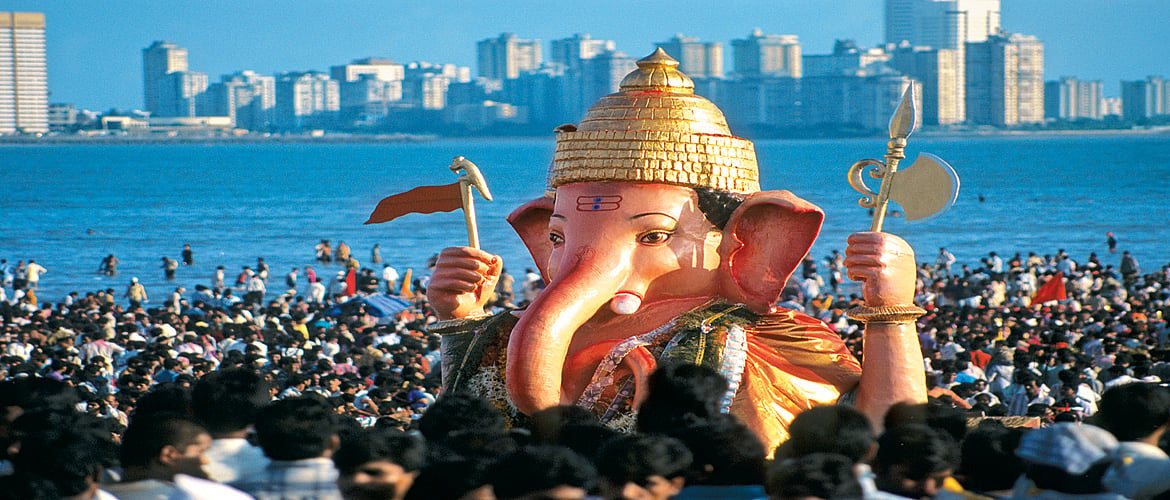 Scene from a visarjan in Mumbai