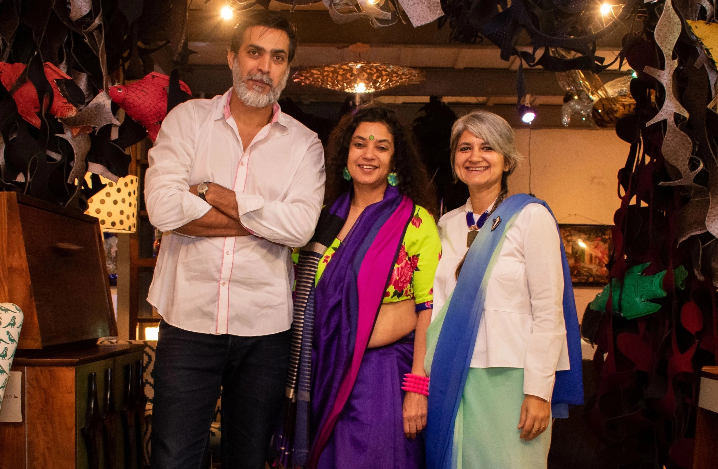 Baro Market curator Srila Chatterjee (in the middle), with Wolf founders Surya Singh and Ritu Singh