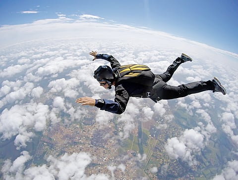 A skydiver midair