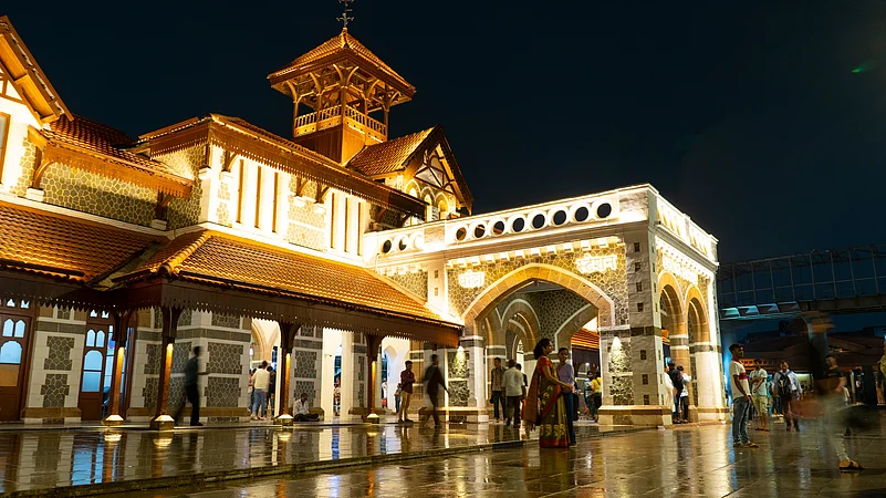 Bandra Station illuminated at night