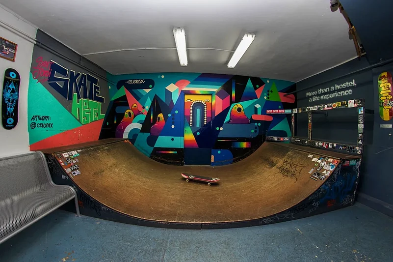 The indoor skate room at Sant Jordi Sagrada Familia Hostel