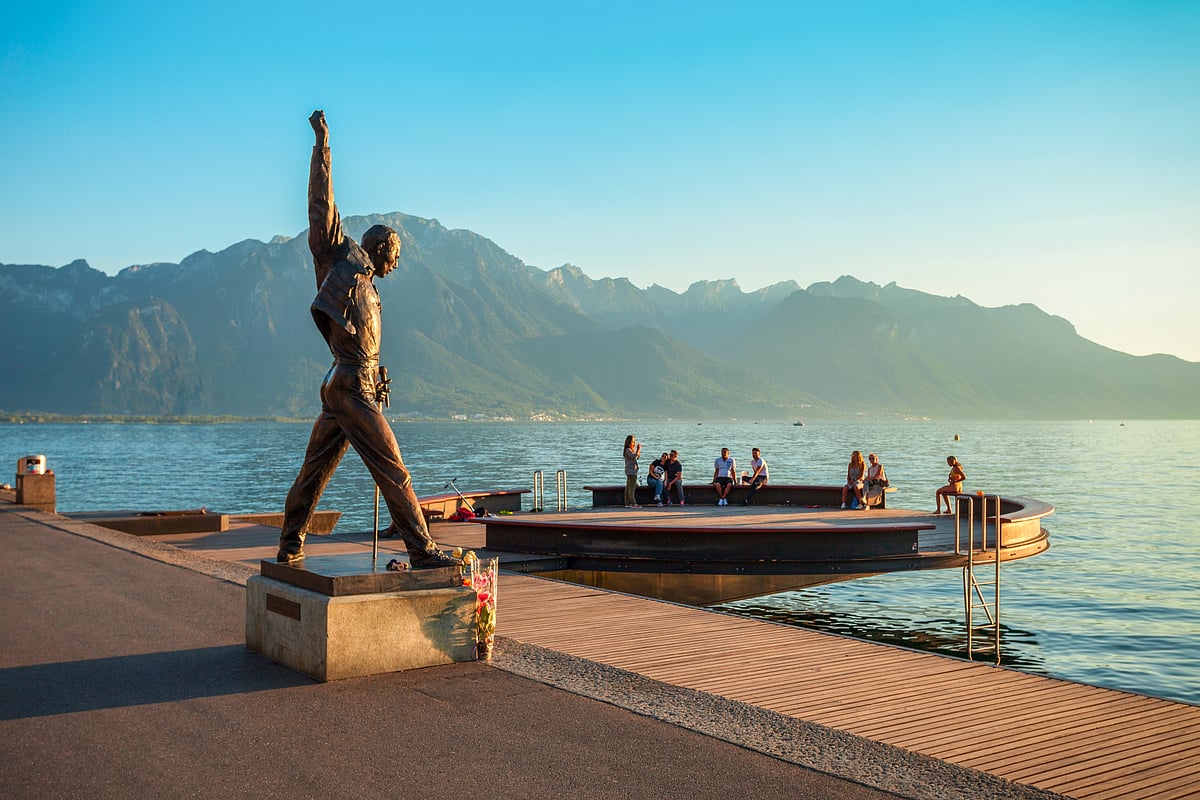 Freddie Mercury statue on Lake Geneva in Montreux