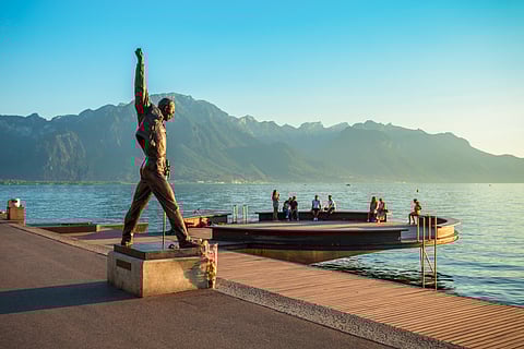 Freddie Mercury statue on Lake Geneva in Montreux