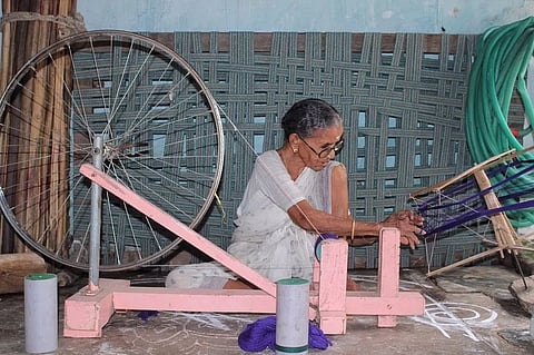 The cotton yarn's cleaning and spinning are done mostly by women of all ages
