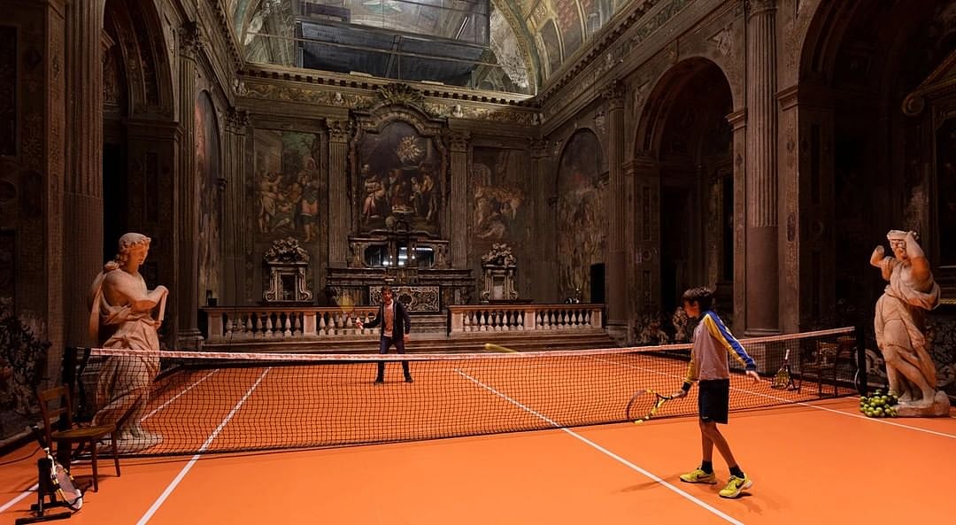 The tennis court inside the Chiesa San Paolo Convers