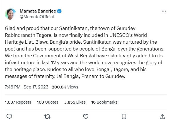 West Bengal Chief Minister Mamata Banerjee on X