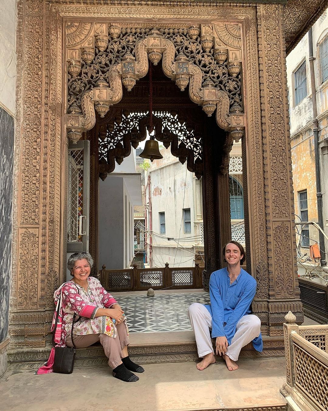 Sam exploring the Jain temples in Northern India along with Rana Safvi