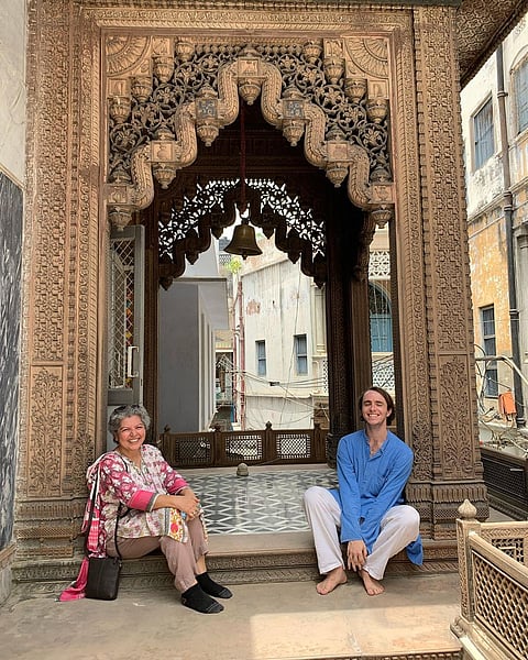 Sam exploring the Jain temples in Northern India along with Rana Safvi