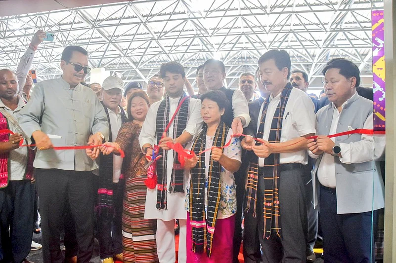 Civial Aviation Minister Jyotiraditya Scindia at the inauguration of Tezu Airport in Arunachal Pradesh