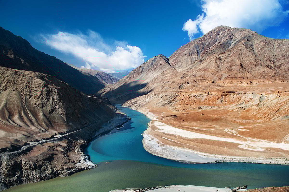 Confluence of Zanskar and Indus rivers in Ladakh