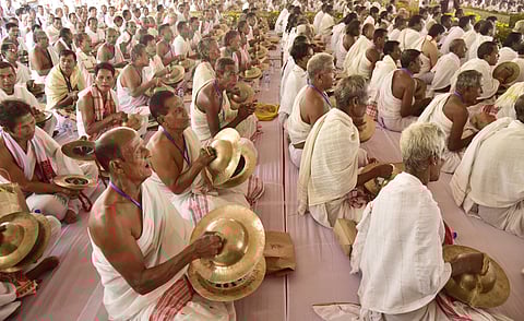 Devotees perform devotional songs at Auniati Satra, North Guwahati 