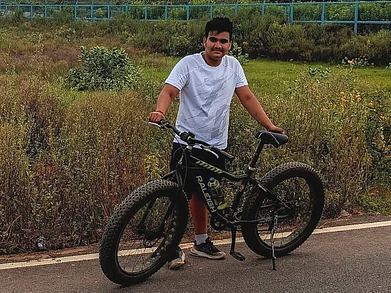 The young author with his conveyance