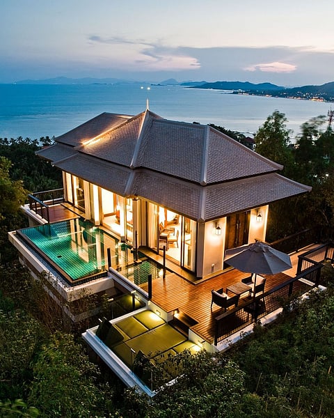 The Horizon Hillcrest Pool Villa overlooks the private bay and the Gulf of Thailand