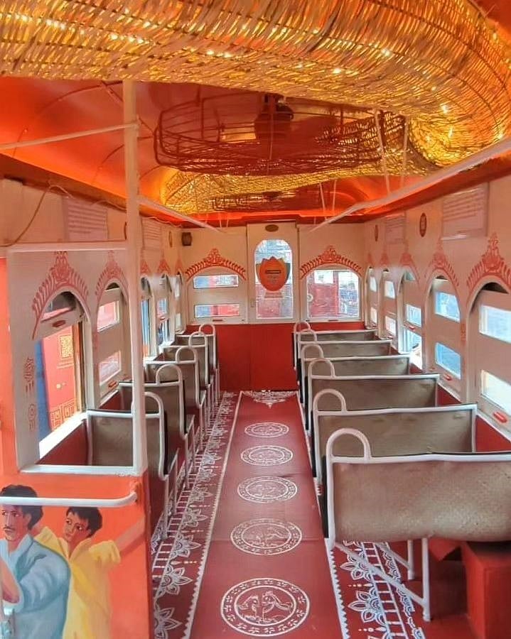 A decorated coach with pujo alpona