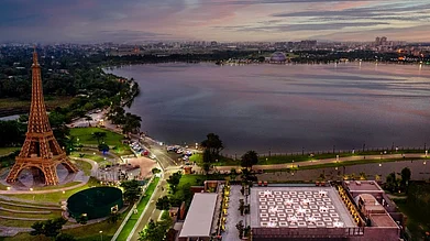 Taal Kutir Convention Centre is situated at the edge of a 100-acre lake