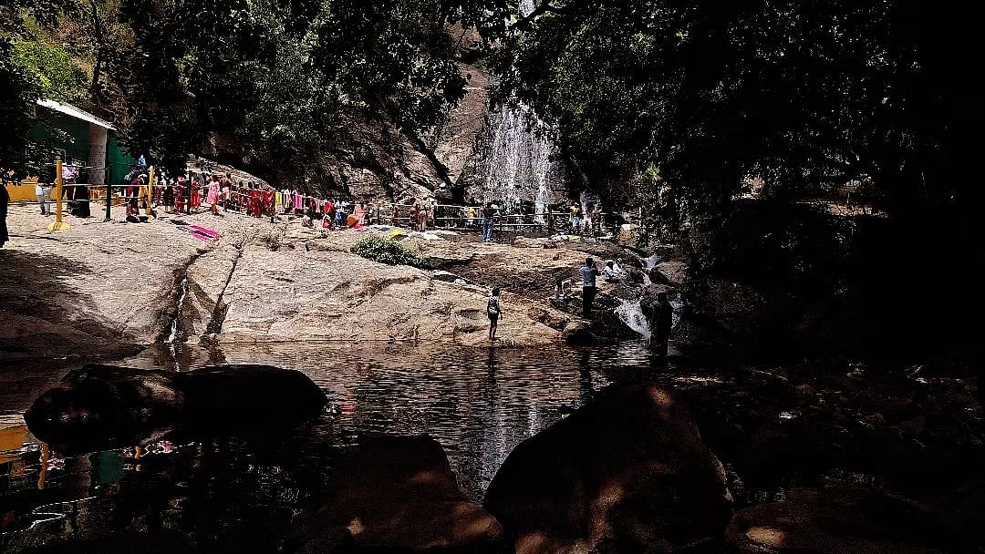 Monkey Falls descends from a height of approximately 60 ft near Aliyar Dam