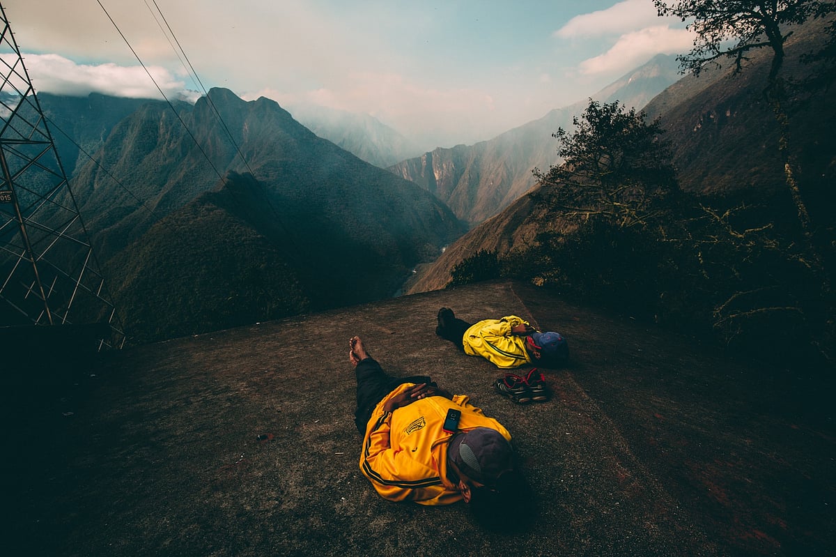 Friends sleeping on a hike