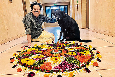 Neelakantan with his furry friend on Onam