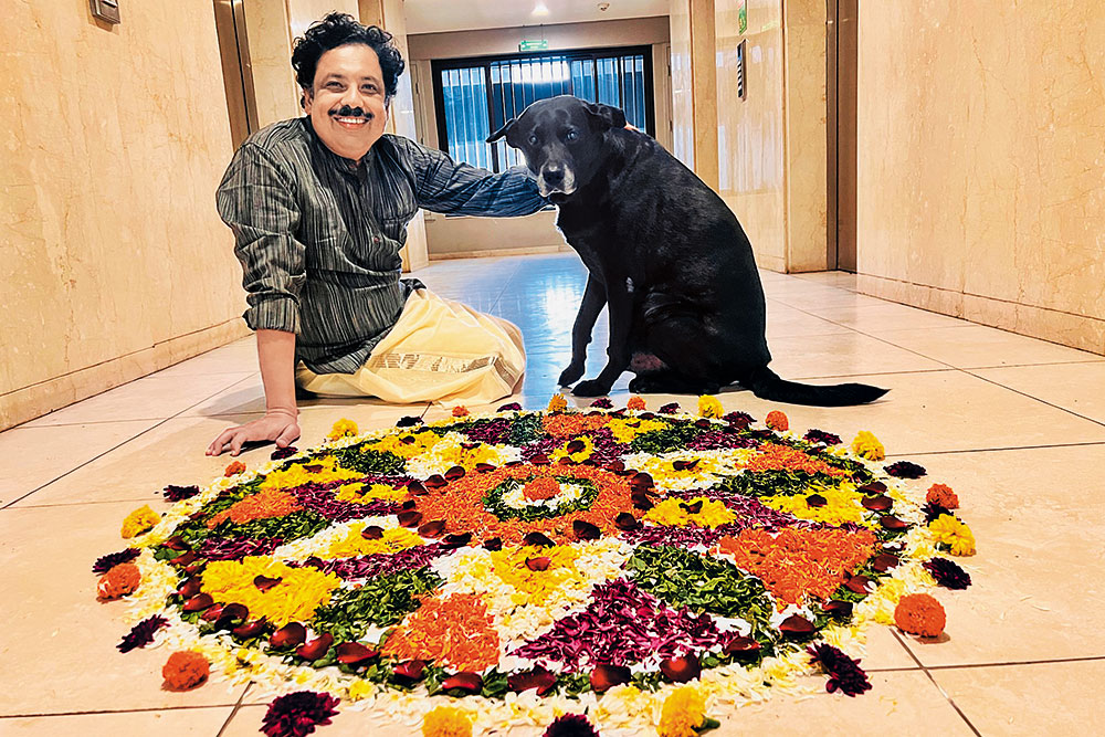 Neelakantan with his furry friend on Onam