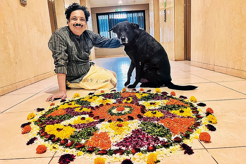 Neelakantan with his furry friend on Onam