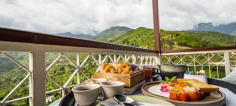 The outdoor seating area of Sabor offers excellent views