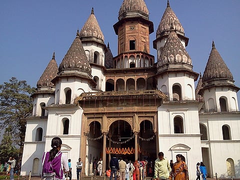 The temple's domes look like an architectural melange of the Kremlin plus terracotta