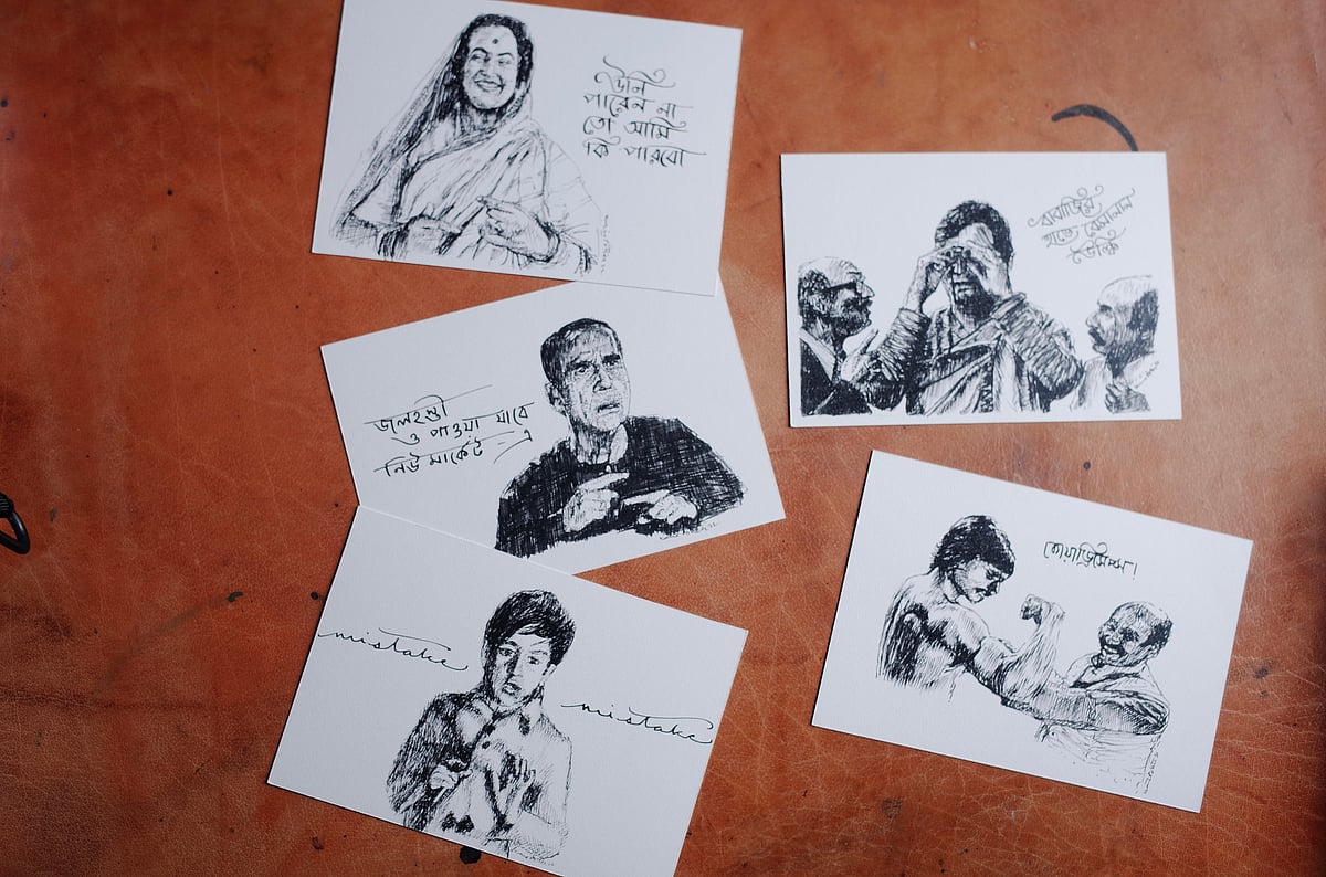 A postcard set of sketches of Satyajit Rays films